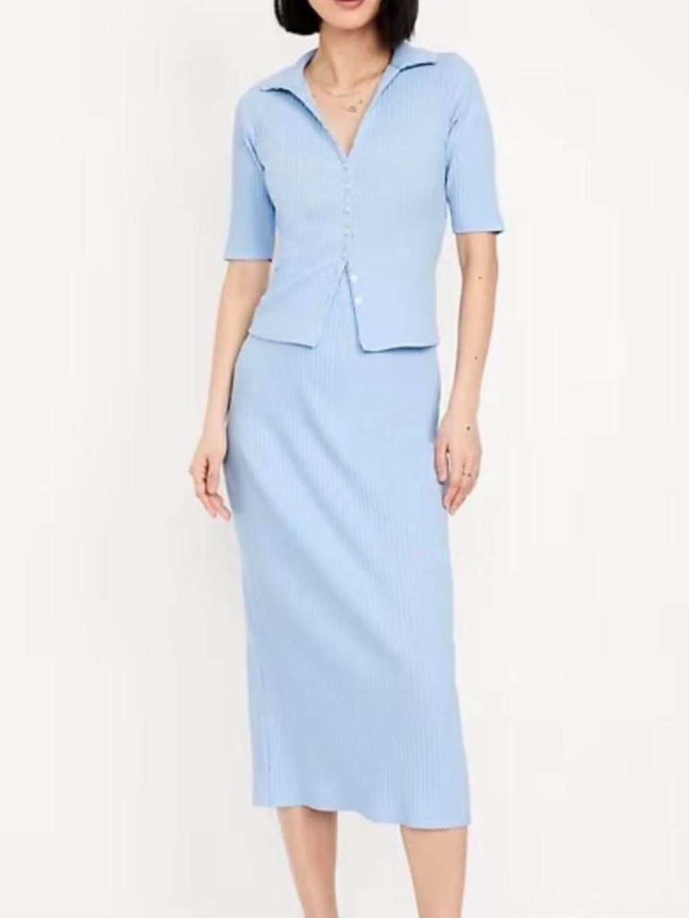 🎀Old Navy Sky Blue Ribbed Midi Skirt Set